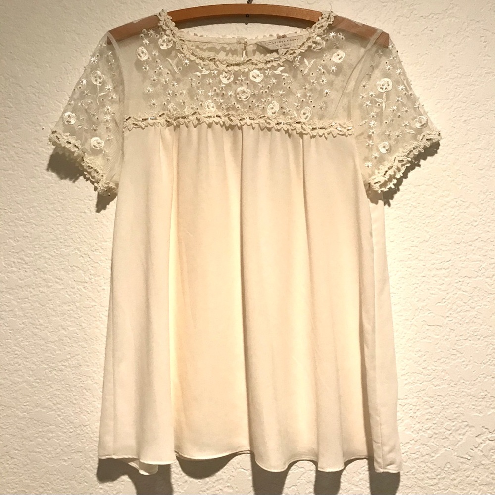 White Beaded and Embroidered Sheer Blouse